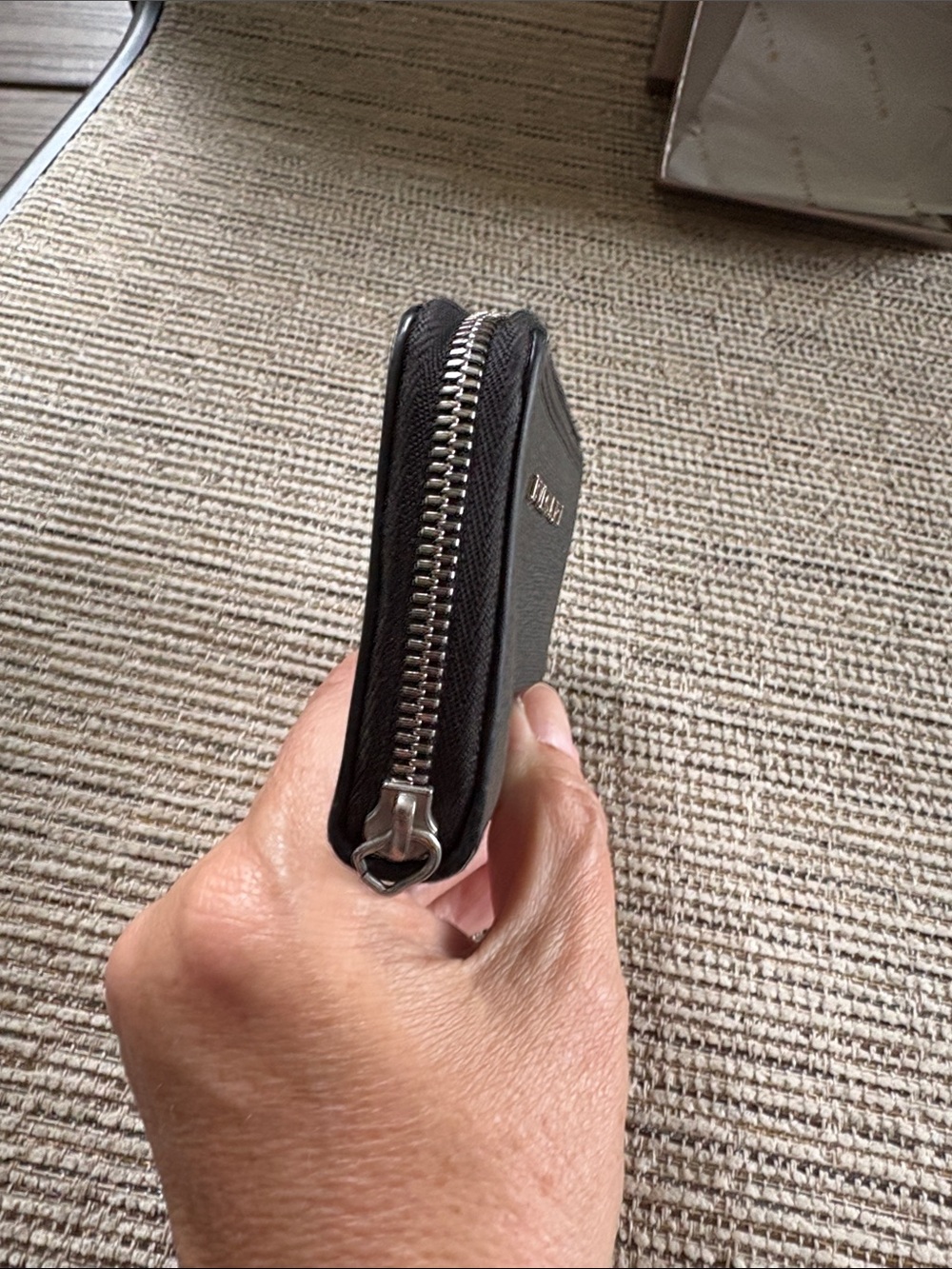 Authentic BVLGARI Herringbone Compact Zip Around Wallet Coin Purse Black Gray - Picture 6 of 11